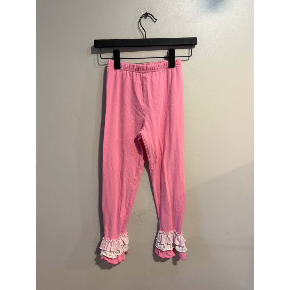 Eleanor Rose Girls Pink Ruffle Hem Leggings Floral Accent Size 10 Raven Pant